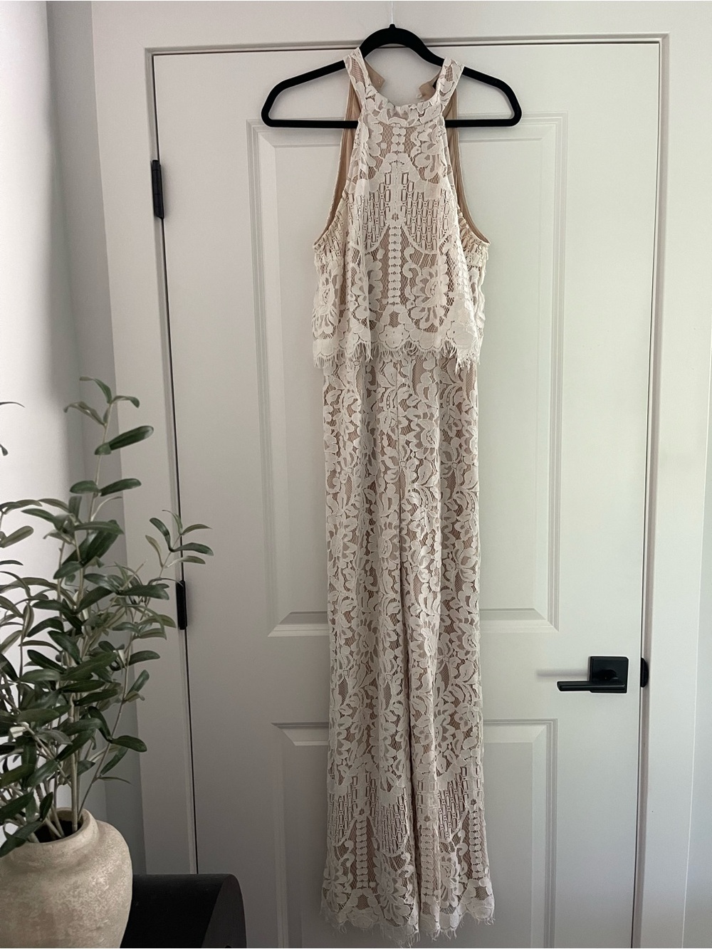 Lulu’s Britney White Lace Halter Jumpsuit